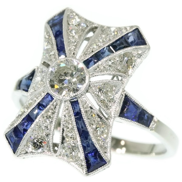 Marvelous Art Deco Belle Epoque antique engagement ring diamonds and sapphires